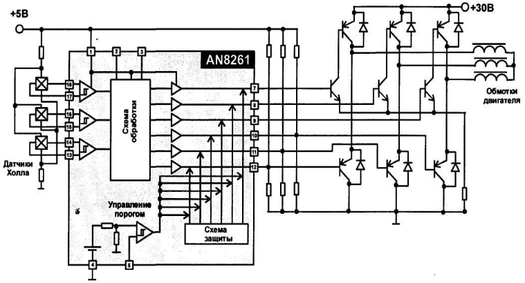 Базовая схема для экспериментов с BLDC-моторами (на ATtiny2313)